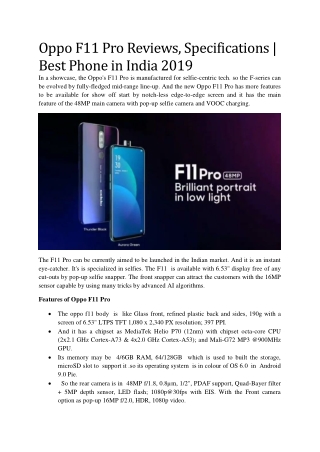 Oppo F11 Pro Reviews, Specifications | Best Phone in India 2019