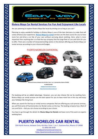 Riviera Maya Car Rental Services For Fun And Enjoyment Like Locals