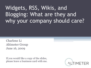 WITI: RSS, Wikis and Blogging Social Media Cafe Hands On Training