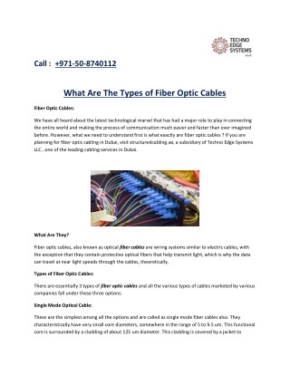 What Are The Types of Fiber Optic Cables?