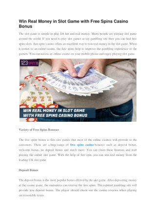 Win Real Money in Slot Game with Free Spins Casino Bonus