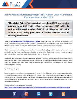 Active Pharmaceutical Ingredients (API) Market Size & Forecast Report, 2014 - 2025