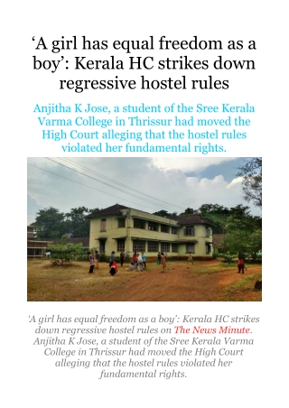 ‘A Girl Has Equal Freedom as a Boy’- Kerala HC Strikes Down Regressive Hostel Rules