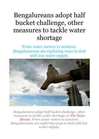 Bengalureans Adopt Half Bucket Challenge, Other Measures to Tackle Water Shortage