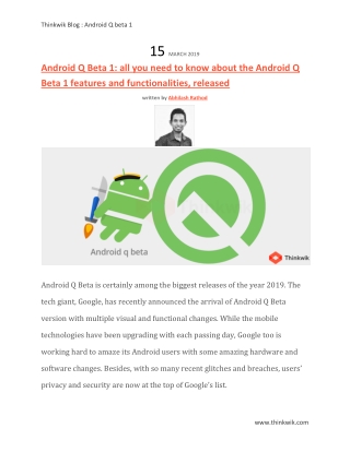 the Android Q Beta 1 features and functionalities, released Date