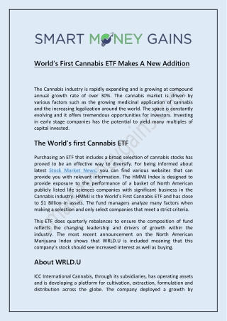World’s First Cannabis ETF Makes A New Addition
