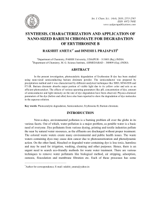 Synthesis, Characterization and Application of Nano-Sized Barium Chromate for Degradation of Erythrosine B