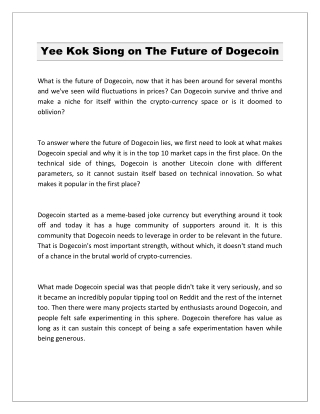 Yee Kok Siong on The Future of Dogecoin