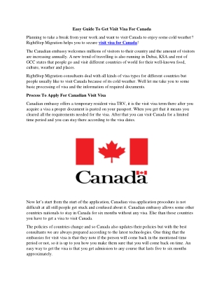 Easy Guide To Get Visit Visa For Canada