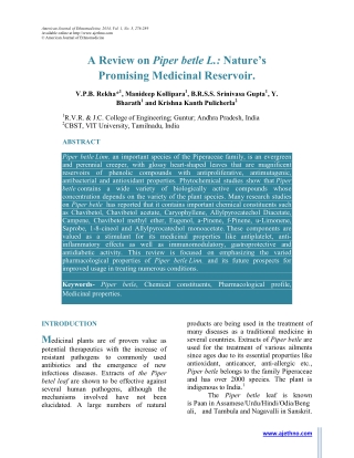 A Review on Piper betle L.: Nature’s Promising Medicinal Reservoir