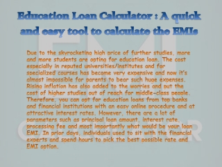 Education Loan Calculator: A quick and easy tool to calculate the EMIs