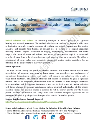 Medical Adhesives and Sealants Market Size, Share, Opportunity Analysis, and Industry Forecast till 2025