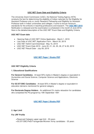 UGC NET Exam Date & Eligibility Criteria 2019