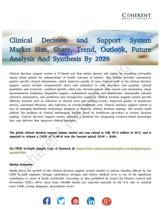 Clinical Decision and Support System Market is Expected to Witness a CAGR of 11.69 % By 2026