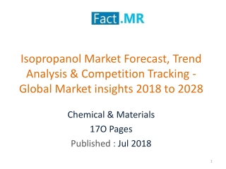 Isopropanol Market Forecast, Trend Analysis- Global Market insights 2018 to 2028