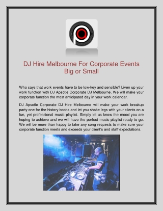 DJ Hire Melbourne For Corporate Events Big or Small