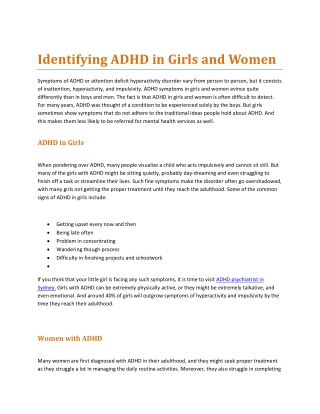 Identifying ADHD in Girls and Women