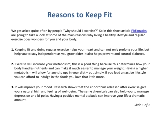 Reasons to Keep Fit
