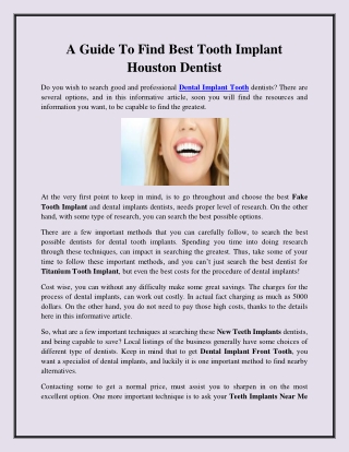 A Guide To Find Best Tooth Implant Houston Dentist