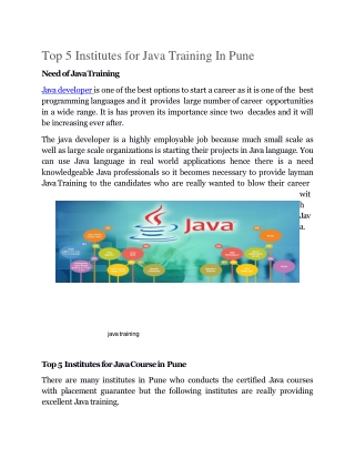 Top 5 Institutes for Java Training In Pune