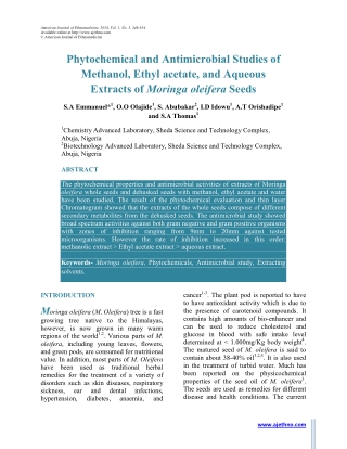 Phytochemical and Antimicrobial Studies of Methanol, Ethyl acetate, and Aqueous Extracts of Moringa oleifera Seeds