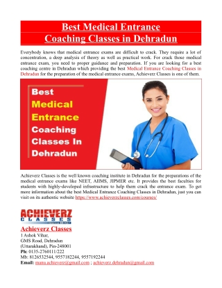 Best Medical Entrance Coaching Classes in Dehradun