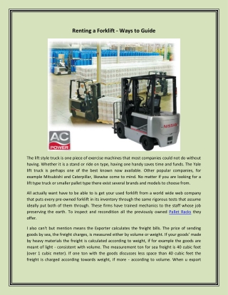 Renting a Forklift - Ways to Guide