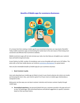 Key Benefits of Mobile apps for eCommerce Businesses