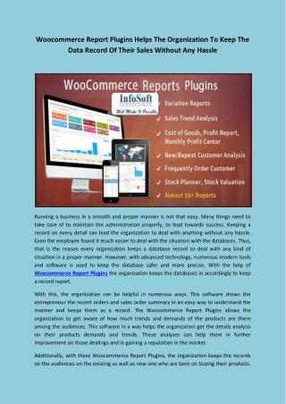 Woocommerce Report Plugins Helps The Organization To Keep The Data Record Of Their Sales Without Any Hassle