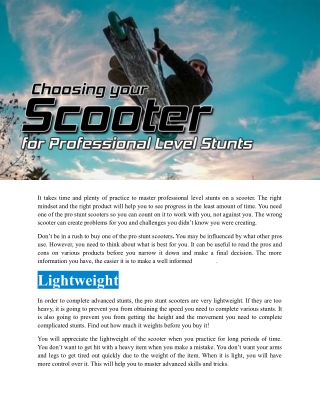 Choosing your Scooter for Professional Level Stunts