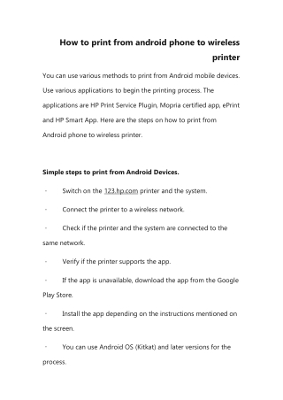 How to print from android phone to wireless printer