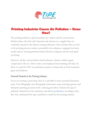 Printing Industries Causes Air Pollution – Know How