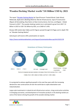 Wooden Decking Market worth 7.81 Billion USD by 2021