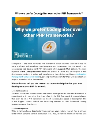 Why we prefer CodeIgniter over other PHP frameworks?