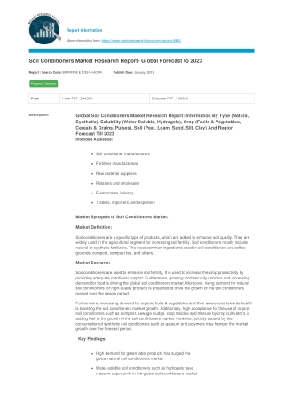 Soil Conditioners Market Size and Share 2023 Sales, Production, Consumption and Segmentation