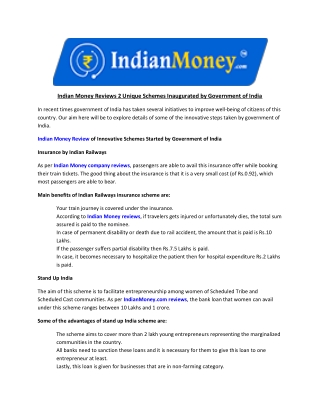 Indian Money Reviews 2 Unique Schemes Inaugurated by Government of India