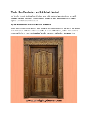 Wooden Door Manufacturer and Distributor in Madurai