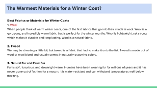 The Warmest Materials for a Winter Coat