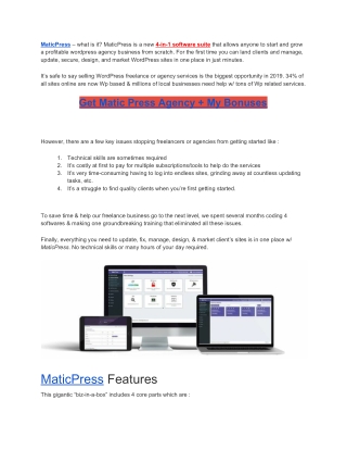 MaticPress Agency Review Huge Bonus Price OTO Jv Demo