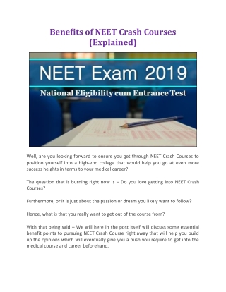Benefits of NEET Crash Courses (Explained)