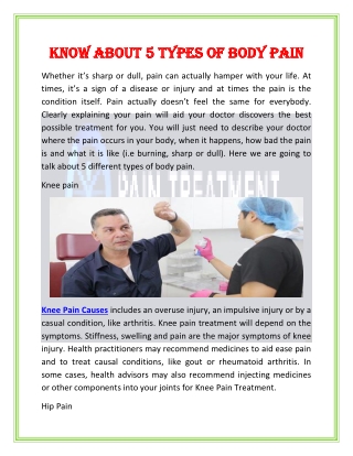 Know about 5 types of body pain