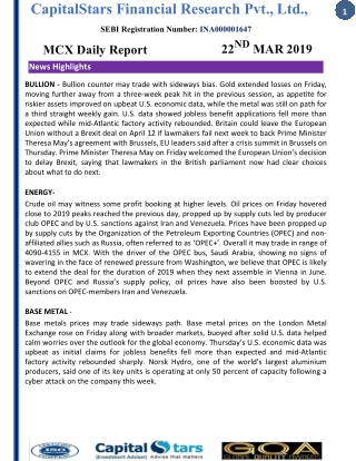 Daily Mcx Reports 22 March 2019