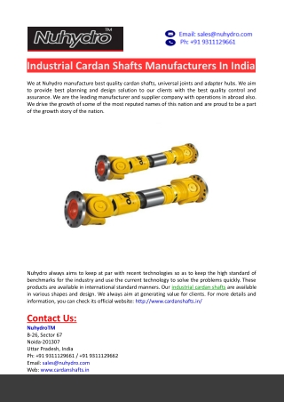Industrial Cardan Shafts Manufacturers In India