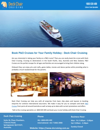 Book P&O Cruises for Your Family Holiday - Deck Chair Cruising