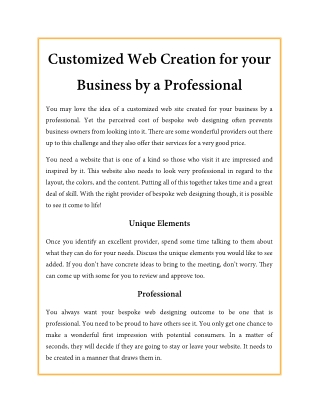 Customized Web Creation for your Business by a Professional