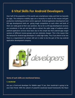 6 Vital Skills For Android Developers