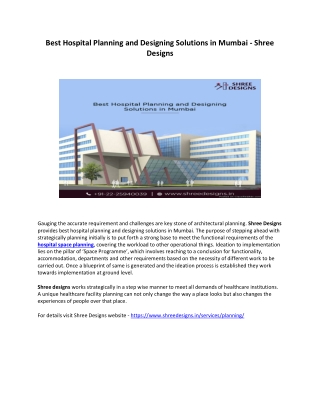 Strategical Healthcare Facility Planning by Shree Designs