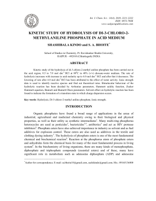 Kinetic Study of Hydrolysis of Di-3-Chloro-2- Methylaniline Phosphate in Acid Medium