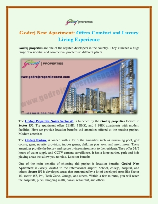 Godrej Nest Apartment: Offers comfort and luxury living experience