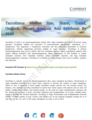 Tacrolimus Market Growth Analysis and Forecasts to 2026